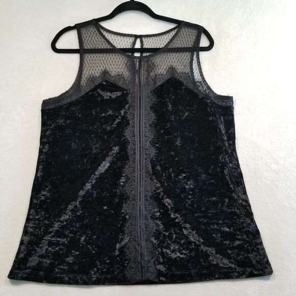 Maurices Size L Black Crushed Velvet Mesh Panel Back Buttons Sleeveless NEW - Picture 1 of 9